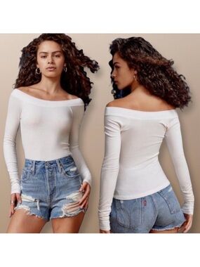 BDG Urban Outfitters Emma Ribbed White Long Sleeve Top M